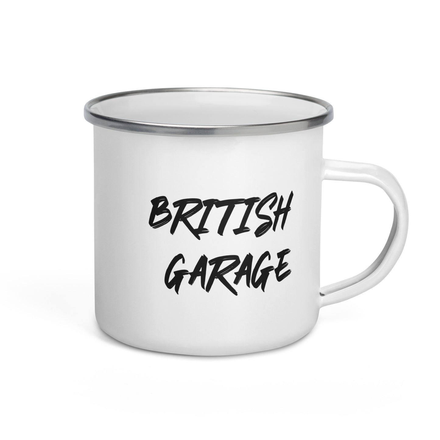 British-Garage-Emailletasse  mit 90er-Defender-Aufdruck