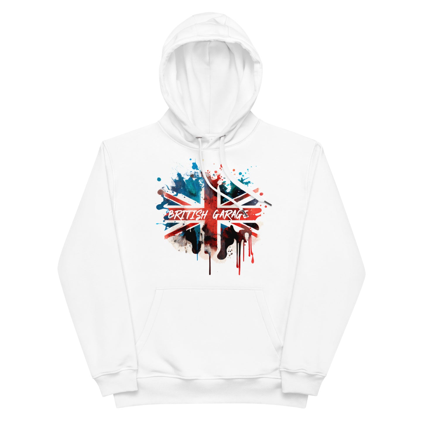 Hochwertiger Bio Kapuzenpullover British Garage Logo