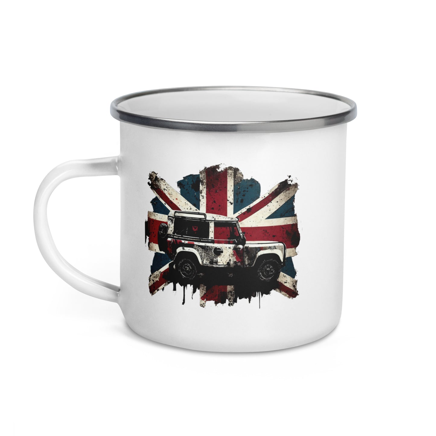 British-Garage-Emailletasse  mit 90er-Defender-Aufdruck